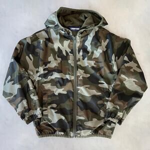 Kids' Lands' End Camo Print Zippered Hooded Windbreaker Rain Jacket / 5 6